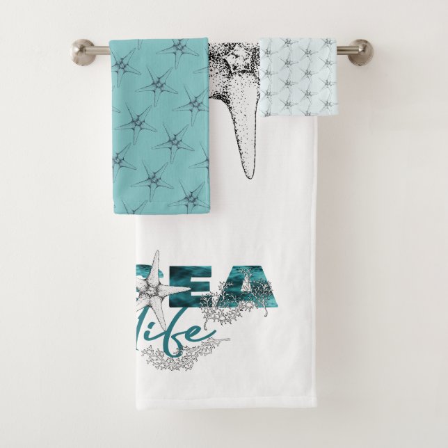 Aqua-Blauer-Weißmeer-Lebensart von Seestern Badhandtuch Set (Insitu)
