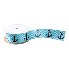 Aqua-blauer Zickzack Anker Satinband