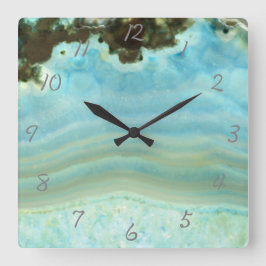 Aqua-blaues Achat Geode Edelstein-Kristall-Muster Quadratische Wanduhr