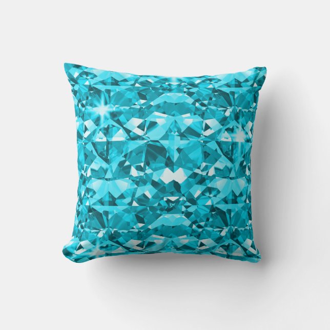 Aqua-blaues Diamant Bling Muster Kissen (Vorderseite)