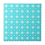 Aqua-blaues, modernes geometrisches Blumenmuster Fliese<br><div class="desc">Aqua-blaue,  moderne geometrische Keramik</div>