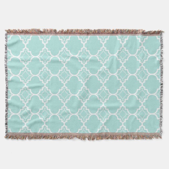 Aqua blaues Quatrefoil geometrisches Muster Decke (Vorderseite)