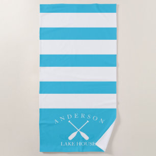 Aqua-blaues Stripe personalisiertes See-Haus Strandtuch