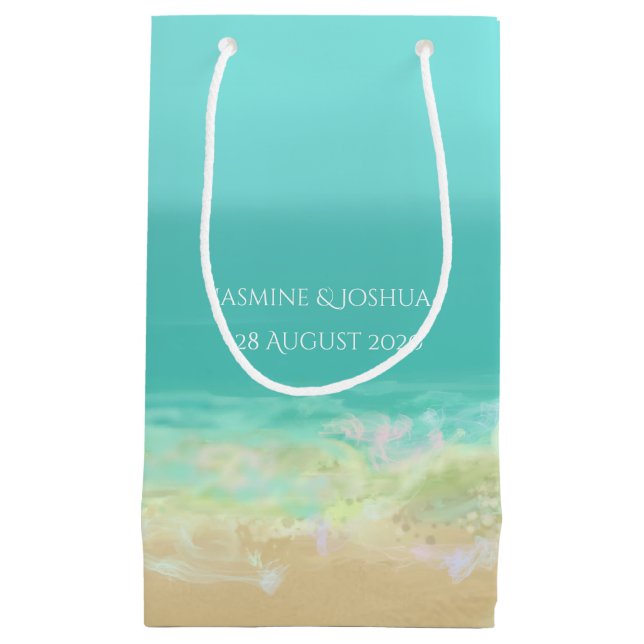 Aqua-blaues Wasser/bemalte Strandküste Kleine Geschenktüte (Vorderseite)