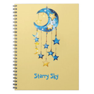 Aqua Blausternhimmel Gelbe Sterne Monde Notizblock
