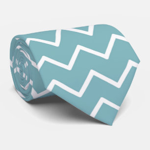 Aqua bleu et blanc Chevron Zig Zag Cravate