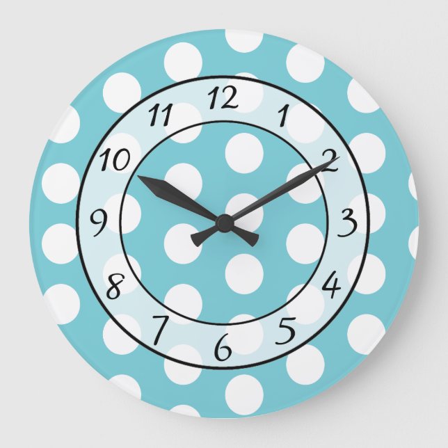 Aqua Bleu et Blanc Polka Pot horloge Whimsical (Recto)