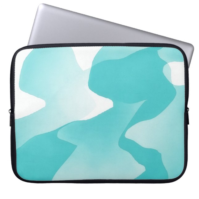 Aqua Blue Abstract Art Laptop Cover Sleeve (Vorderseite)