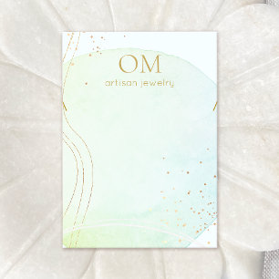 Aqua Blue Abstrakt Watercolor Necklace Visitenkarte