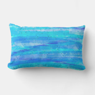 Aqua Blue Abstrakt Waves Außenbereich Kissen Für Draußen