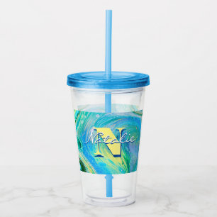 Aqua Blue Acrylic Flow Art Acrylic Tumbler Acryltrinkbecher