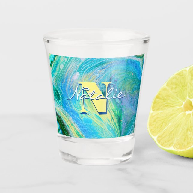 Aqua Blue Acrylic Flow Art Cooler Schnapsglas (Vorderseite)