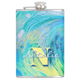 Aqua Blue Acrylic Flow Art Flask Flachmann