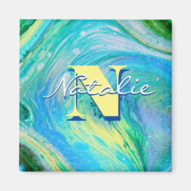 Aqua Blue Acrylic Flow Art Magnet (Vorne)