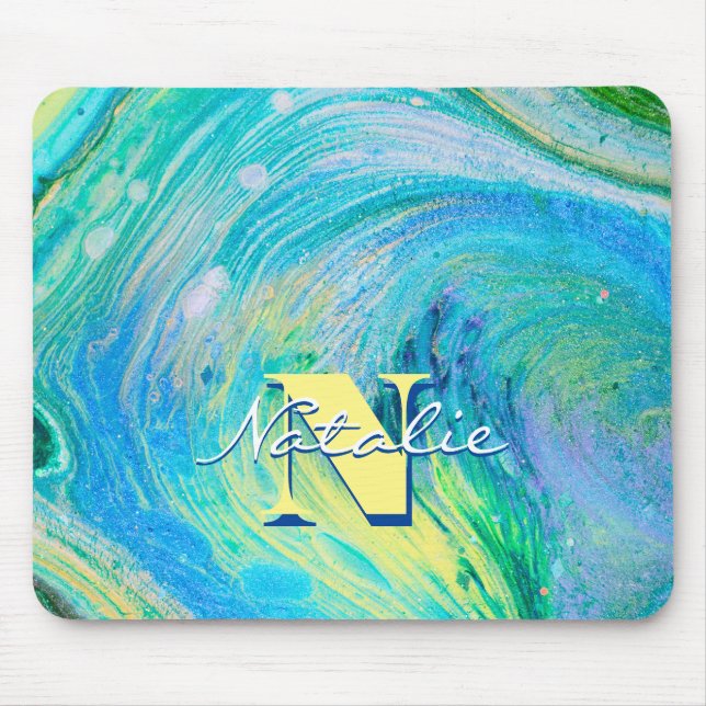 Aqua Blue Acrylic Flow Art Mousepad (Vorne)