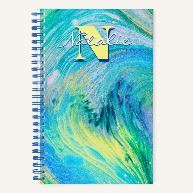 Aqua Blue Acrylic Flow Art Spiral Notebook Notizbuch (Vorderseite)
