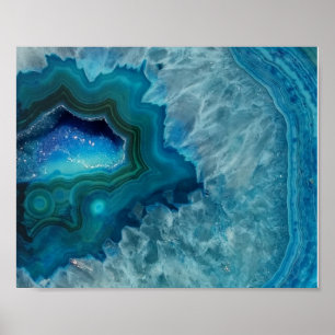 Aqua Blue Agate Crystal Geode Night Light Poster