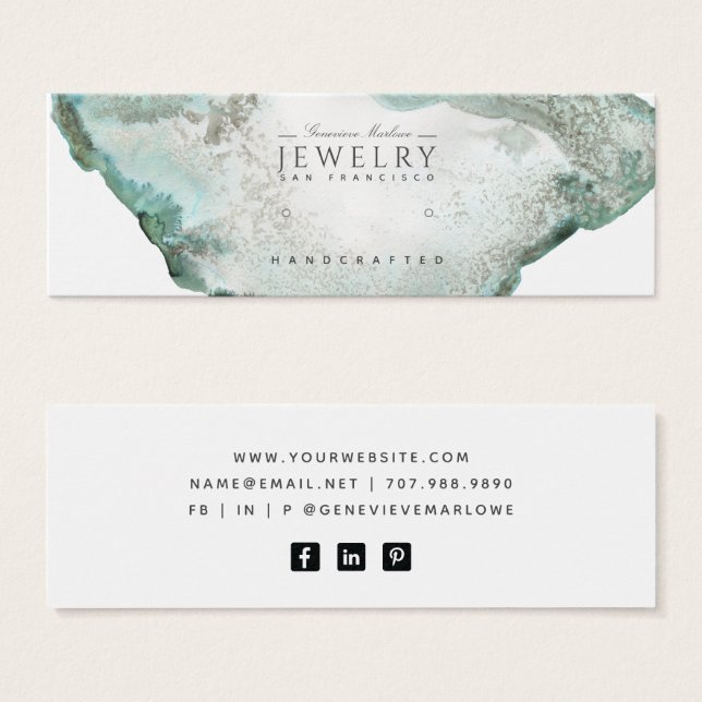 Aqua Blue Agate Marble Stud Earring Display Card (Vorne & Hinten)