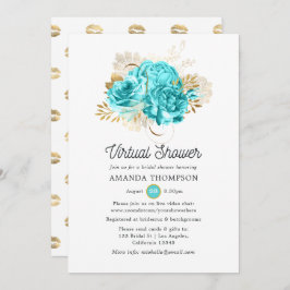 Aqua Blue and Gold Floral Virtual Dusche Einladung