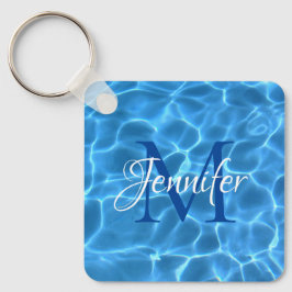 Aqua Blue and White Swimming Pool Foto Monogram Schlüsselanhänger