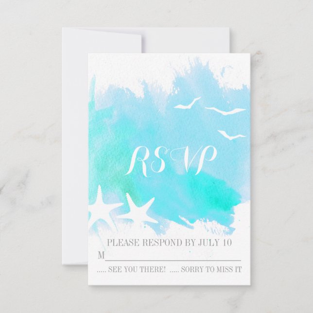 Aqua Blue Aqua Aquarell Splash, Seesternzeit RSVP (Vorderseite)