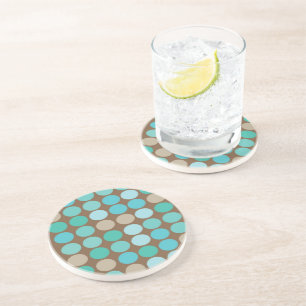 Aqua Blue Aquamarin & Braun Dots Modernes Muster Sandstein Untersetzer
