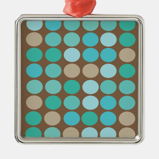 Aqua Blue Aquamarin & Braun Dots Muster Modernes Ornament Aus Metall (Vorne)