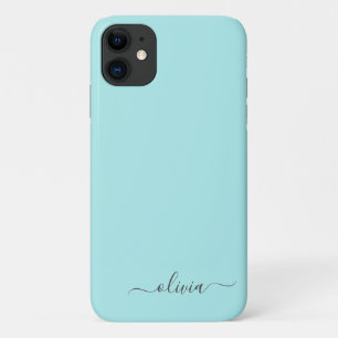 Aqua Blue Aquamarin Girly Script Monogram Name Mod Case-Mate iPhone Hülle