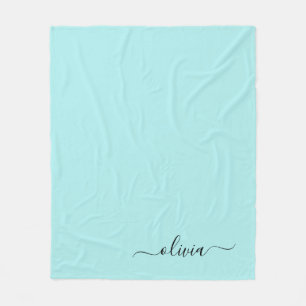 Aqua Blue Aquamarin Girly Script Monogram Name Mod Fleecedecke