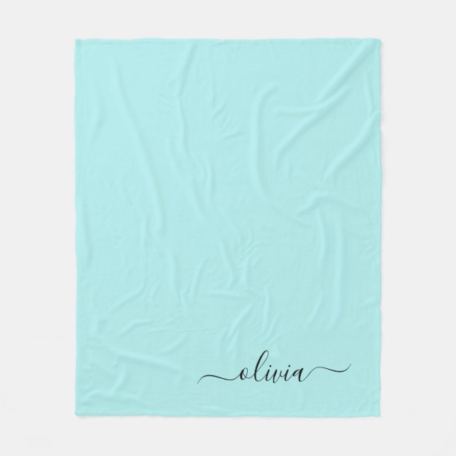 Aqua Blue Aquamarin Girly Script Monogram Name Mod Fleecedecke (Vorderseite)