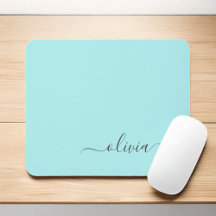 Aqua Blue Aquamarin Girly Script Monogram Name Mod