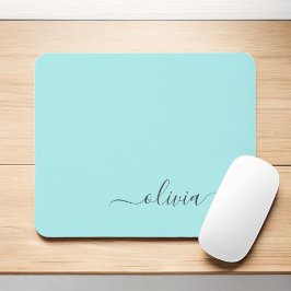 Aqua Blue Aquamarin Girly Script Monogram Name Mod Mousepad