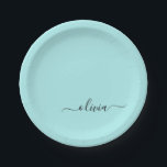 Aqua Blue Aquamarin Girly Script Monogram Name Mod Pappteller<br><div class="desc">Aqua Blue Aquamarin Monogram Add your own Name Script Party Teller. Das macht den perfekten 16 Geburtstag,  Hochzeit,  Brautparty,  Jubiläum,  Babydusche oder Junggeselinnen-Abschied Geschenk für jemanden,  der Lieben glamourösen Luxus und schicke Stile.</div>