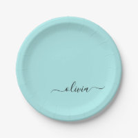 Aqua Blue Aquamarin Girly Script Monogram Name Mod
