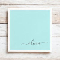 Aqua Blue Aquamarin Girly Script Monogram Name Mod