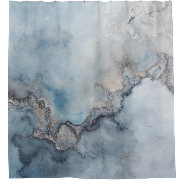 Aqua Blue Aquamarin Grau Beige Abstrakte Wohngesta Duschvorhang (Vorderseite)