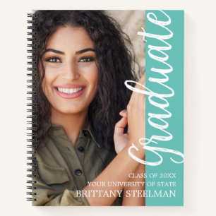 Aqua Blue Aquamarin Modern Script Grad Party Gäste Notizbuch