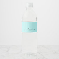 Aqua Blue Aquamarin Modern Script Monogram Name