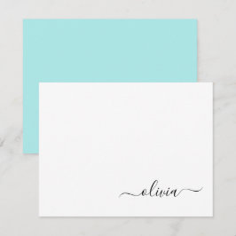 Aqua Blue Aquamarin Modern Script Monogram Name Dankeskarte