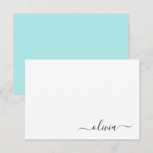 Aqua Blue Aquamarin Modern Script Monogram Name Dankeskarte
