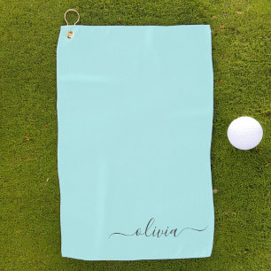Aqua Blue Aquamarin Modern Script Monogram Name Golfhandtuch