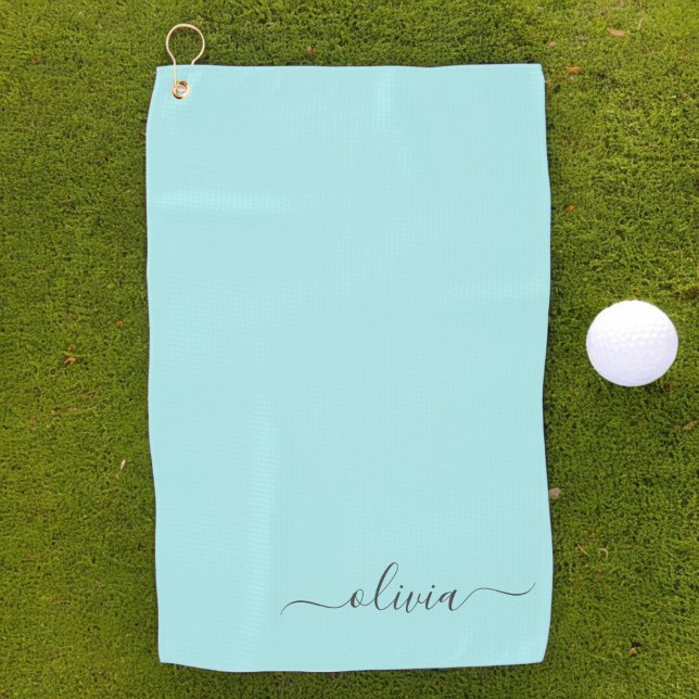 Aqua Blue Aquamarin Modern Script Monogram Name Golfhandtuch (Von Creator hochgeladen)