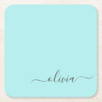 Aqua Blue Aquamarin Modern Script Monogram Name