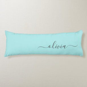 Aqua Blue Aquamarin Modern Script Monogram Name Seitenschläferkissen