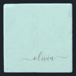 Aqua Blue Aquamarin Modern Script Monogram Name Steinuntersetzer<br><div class="desc">Aqua Blue Aquamarin Simple Script Monogram Name Stone Tile. Das macht den perfekten Abschluss,  süßen 16 Geburtstag,  Hochzeit,  Brautparty,  Jubiläum,  Babydusche oder Junggeselinnen-Abschied Geschenk für jemanden,  die Lieben glamourösen Luxus und schicke Stile.</div>