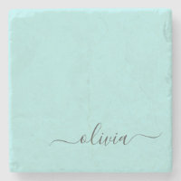 Aqua Blue Aquamarin Modern Script Monogram Name