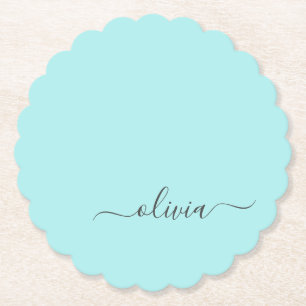 Aqua Blue Aquamarin Modern Script Monogram Name Untersetzer