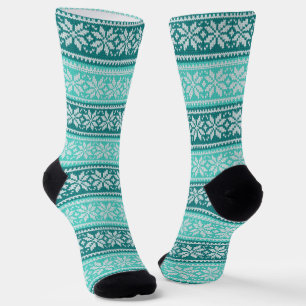 Aqua Blue Aquamarin Poinsettia Blume Pattern Socke