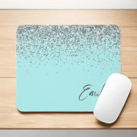 Aqua Blue Aquamarin Silver Glitzer Monogram