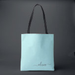 Aqua Blue Aquamarin White Girly Script Monogram Tasche<br><div class="desc">Aqua Blue Aquamarin Elegant Fügen Sie Ihren eigenen Namen Monogram Book Bag. Diese Büchertasche kann auf Ihren Vor- und Vornamen angepasst werden und als Geschenk für Weihnachten,  Geburtstag,  Brautparty oder Hochzeit.</div>